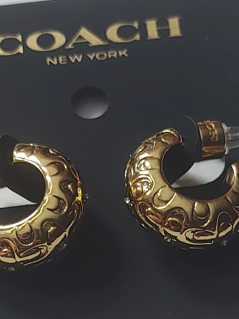 Coach Gold Embossed C-Shaped Hoop Earrings - Picture 4 of 4